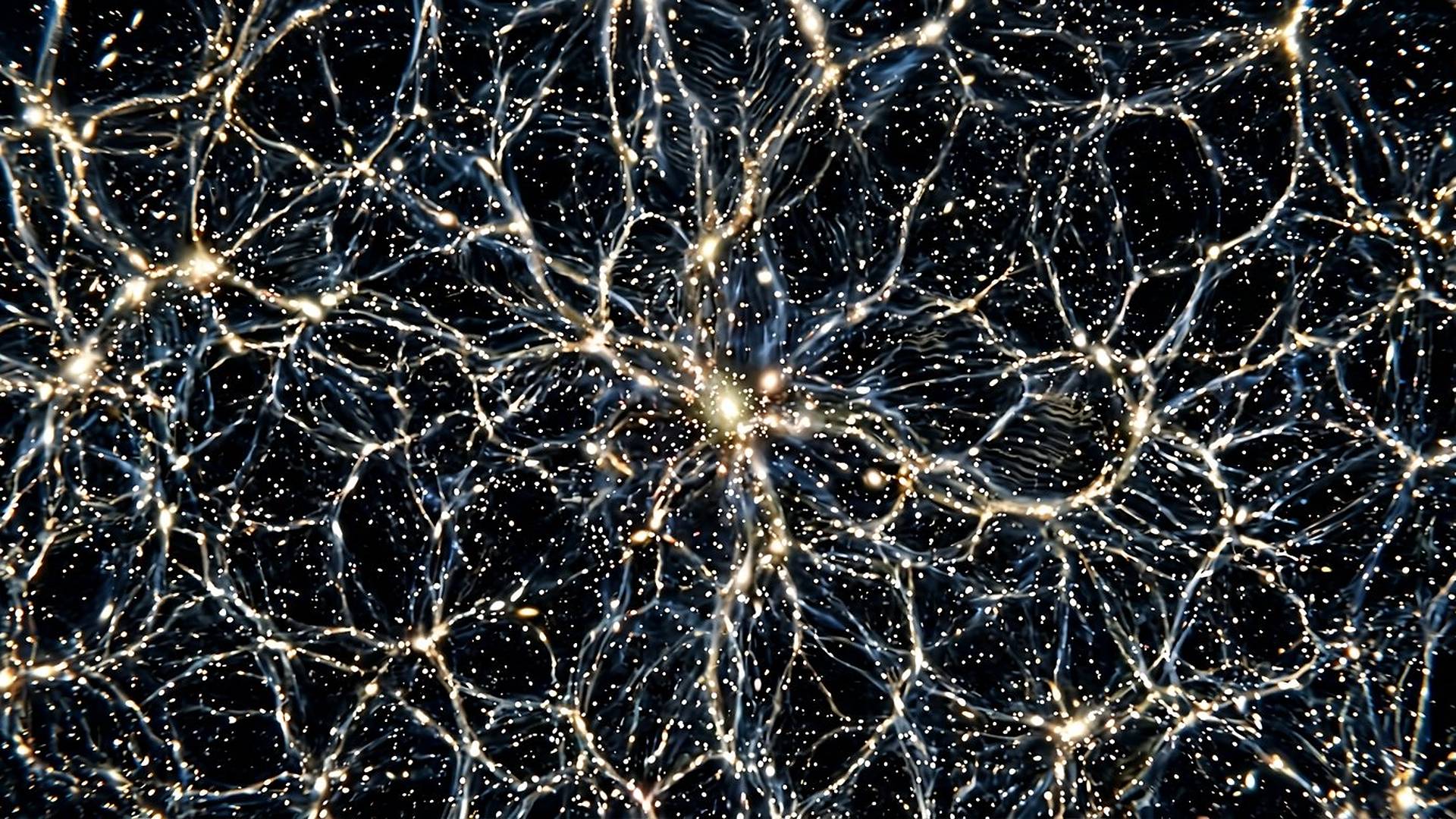 Toile cosmique de filaments reliant des amas de galaxies.