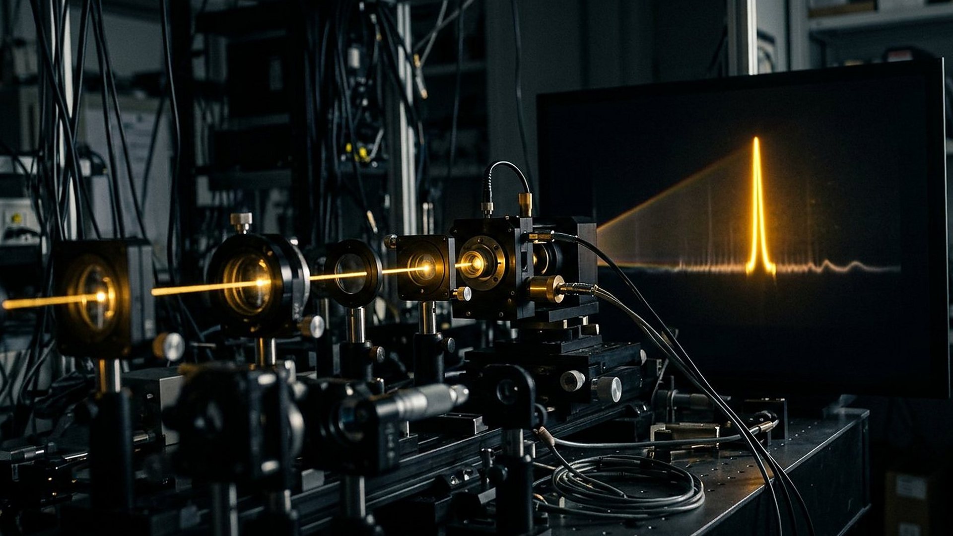 Pic lumineux unique sur l'écran d'un spectromètre.