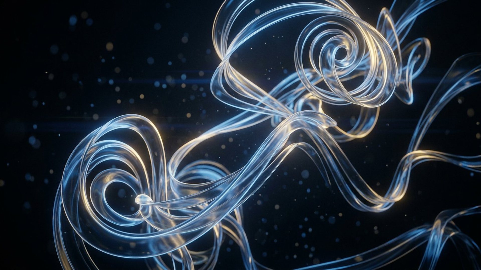 Formes mathématiques lumineuses dans un espace sombre.