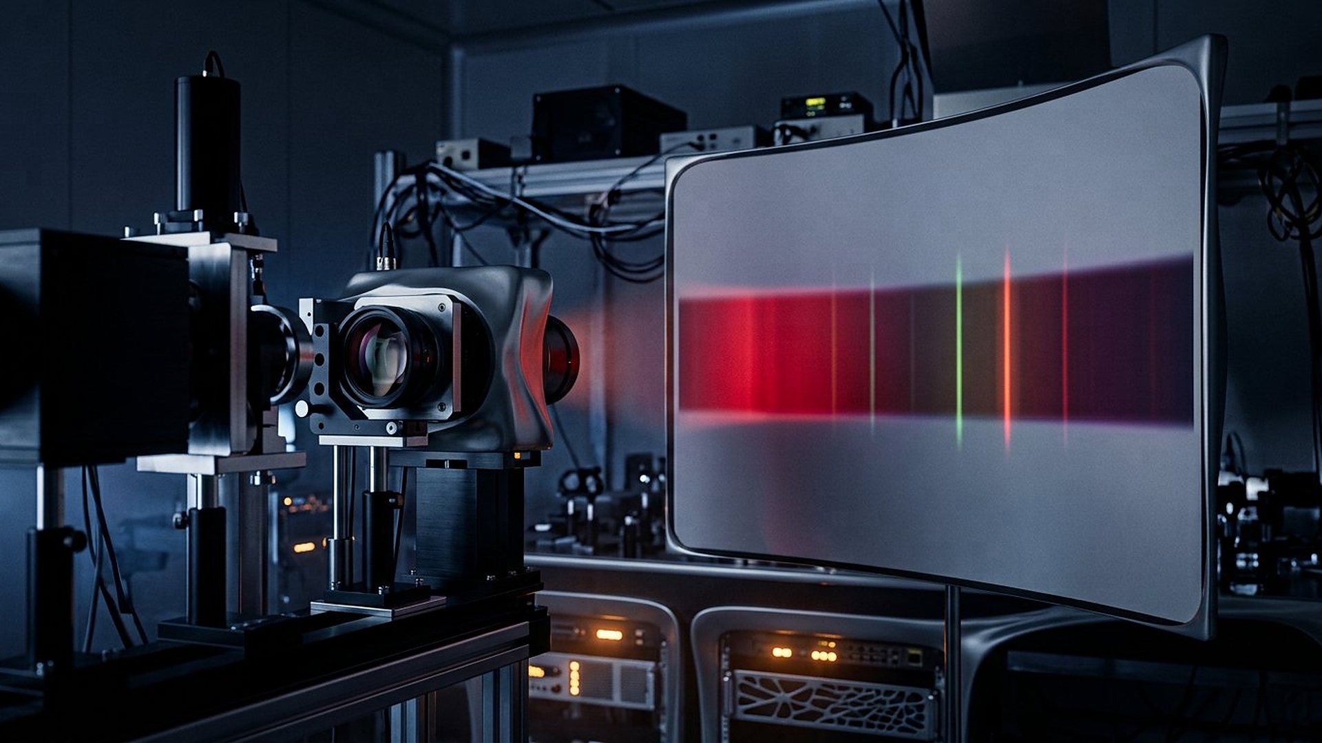 Spectre lumineux projeté dans un laboratoire d'astronomie.