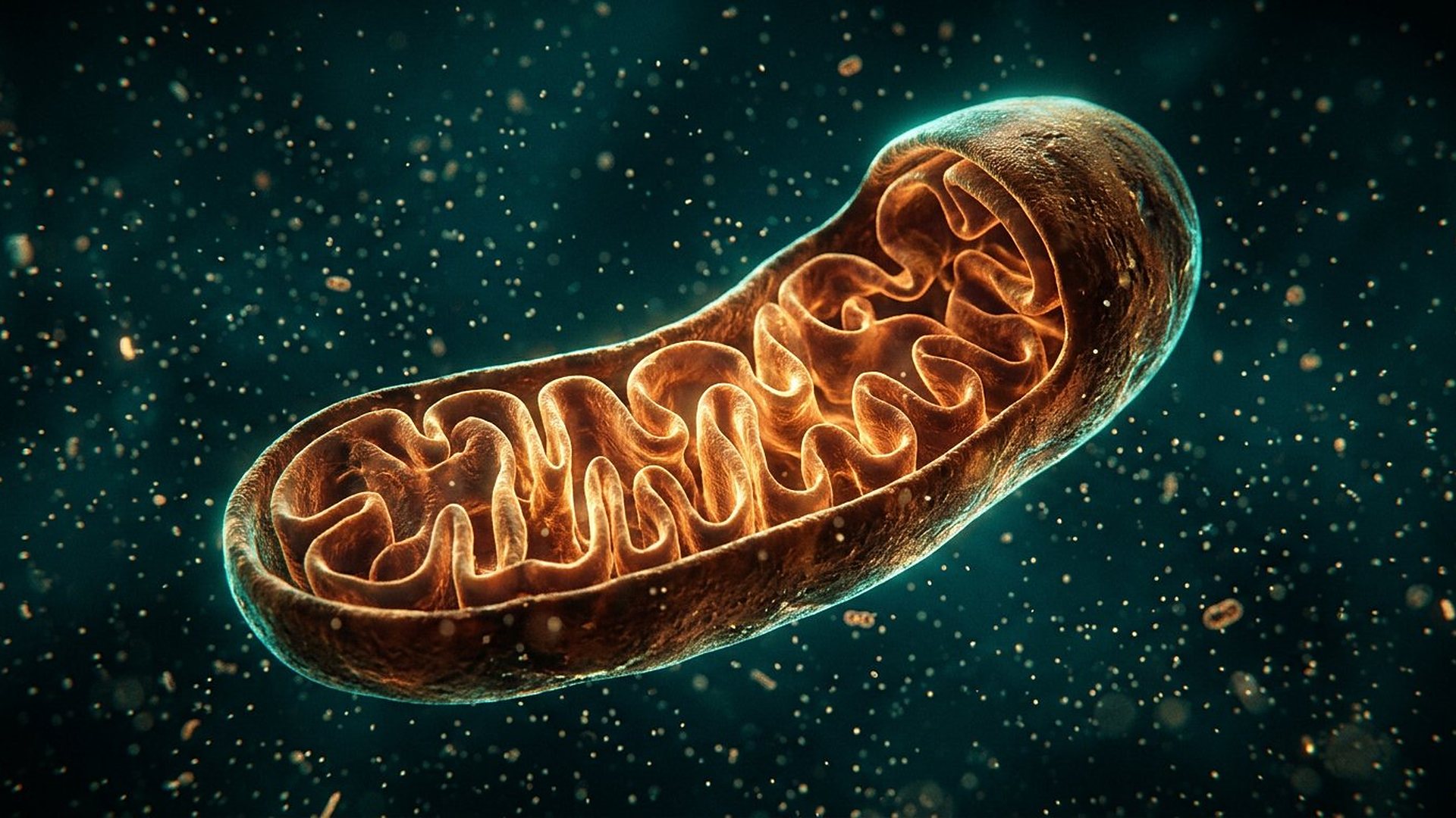 Mitochondrie isolée avec ses membranes internes lumineuses.