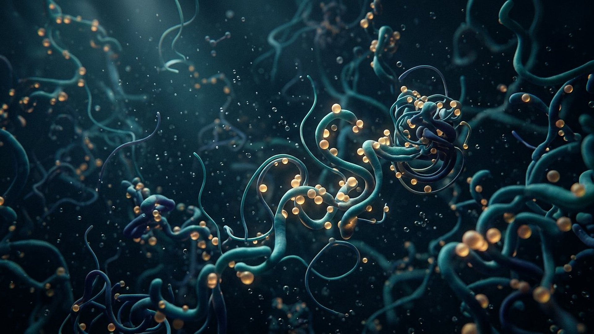 Molécules organiques courbes dans un milieu aqueux sombre.