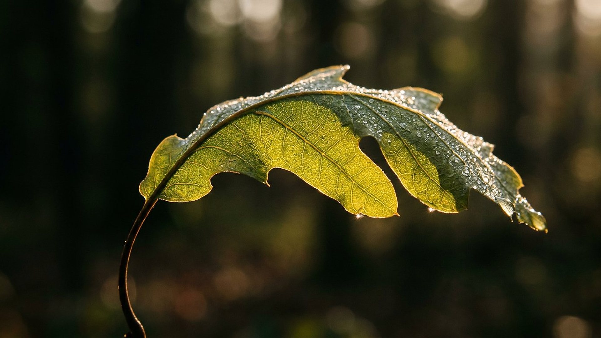 Feuille verte en lumière rasante.