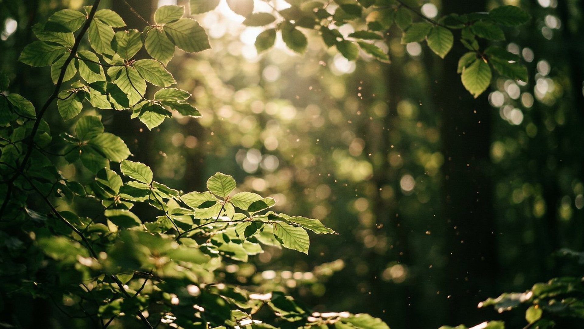 Rayons du Soleil traversant un feuillage dense.