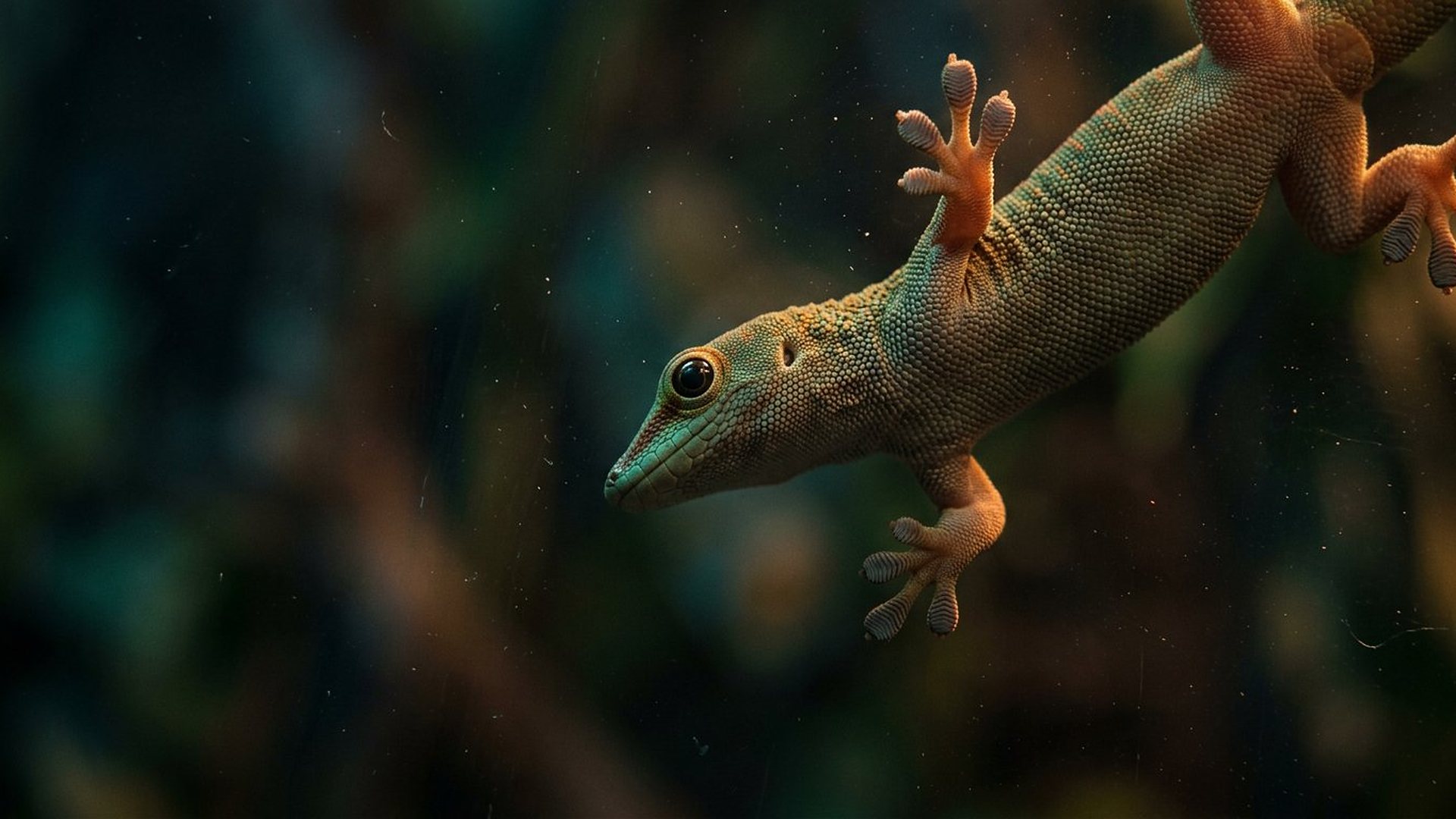 Gecko sur une surface vitrée.
