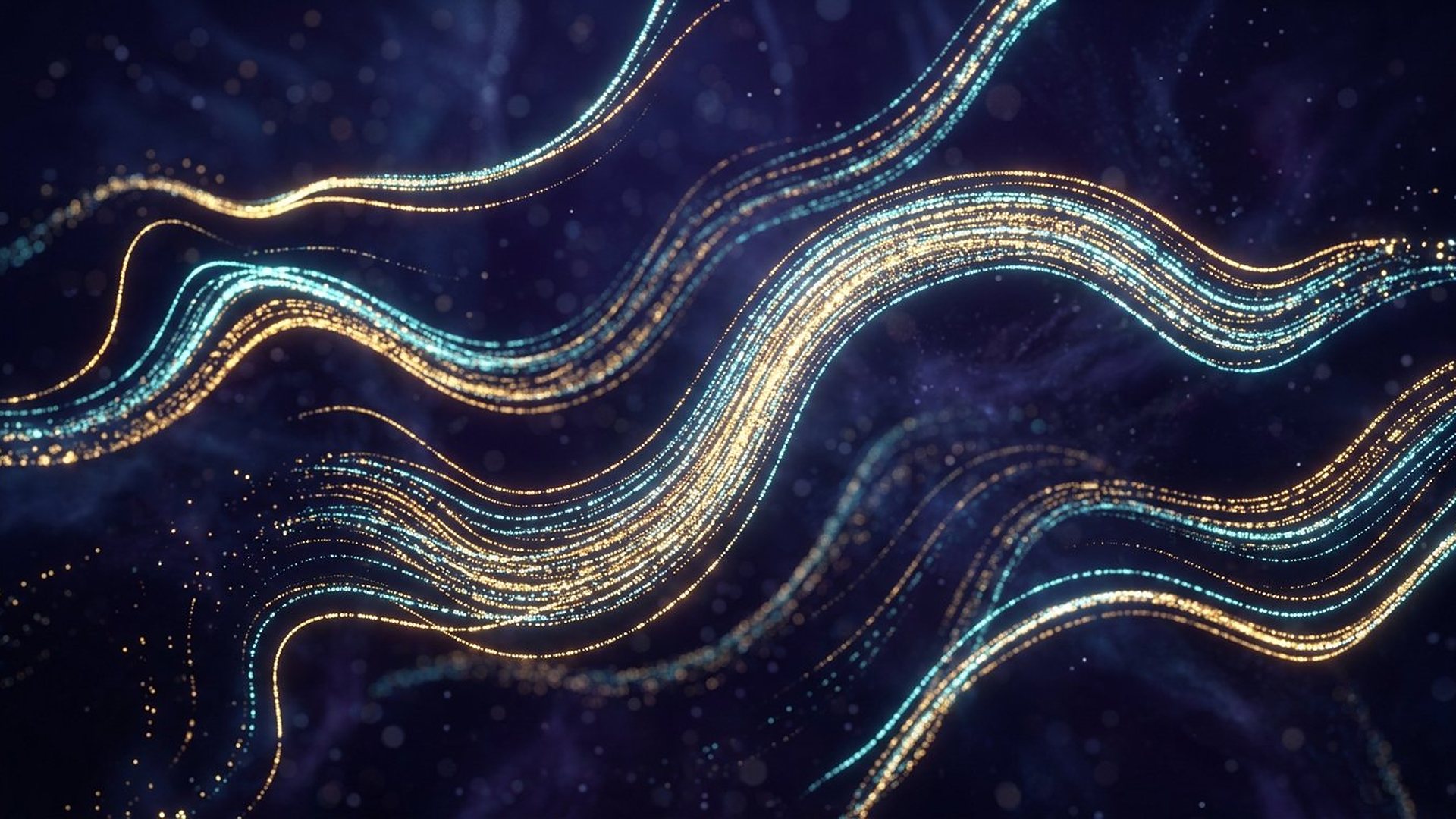 Trajectoires lumineuses en S sur fond indigo.
